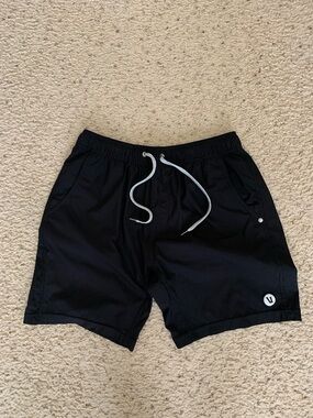 Vuori Black Athletic Shorts with White Drawstring